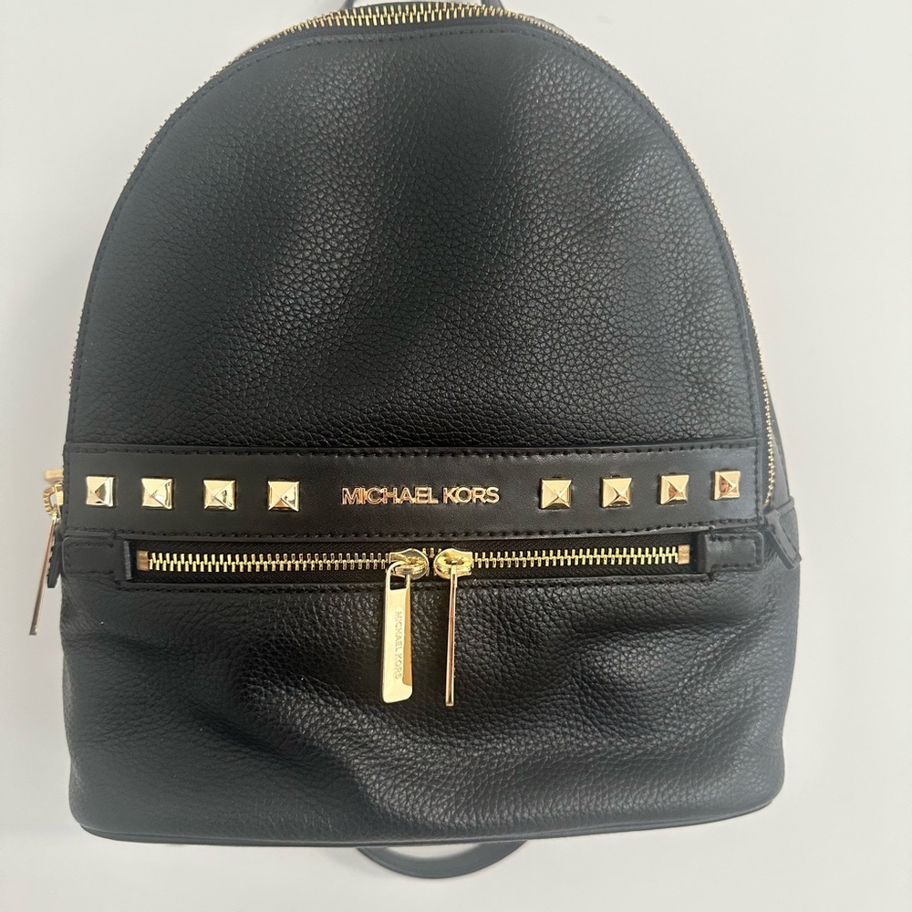 Michael Kors Black Leather Backpack with Gold Stud Accents